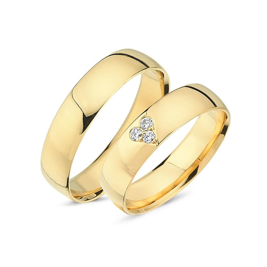 Romantiske Guldcenter vielsesringe i 14 karat guld med 0,06 ct diamanter